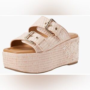 Marc Fisher Poppy Espadrille Flower Platform Sandals Heels 5 Soft Pink